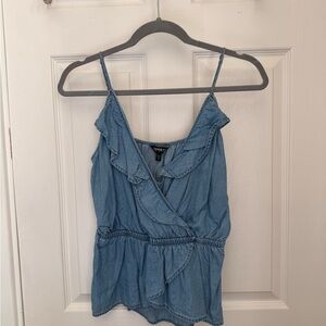 Express Blue Ruffled Wrap Tank